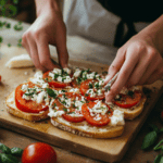 Making toast on a cutting board