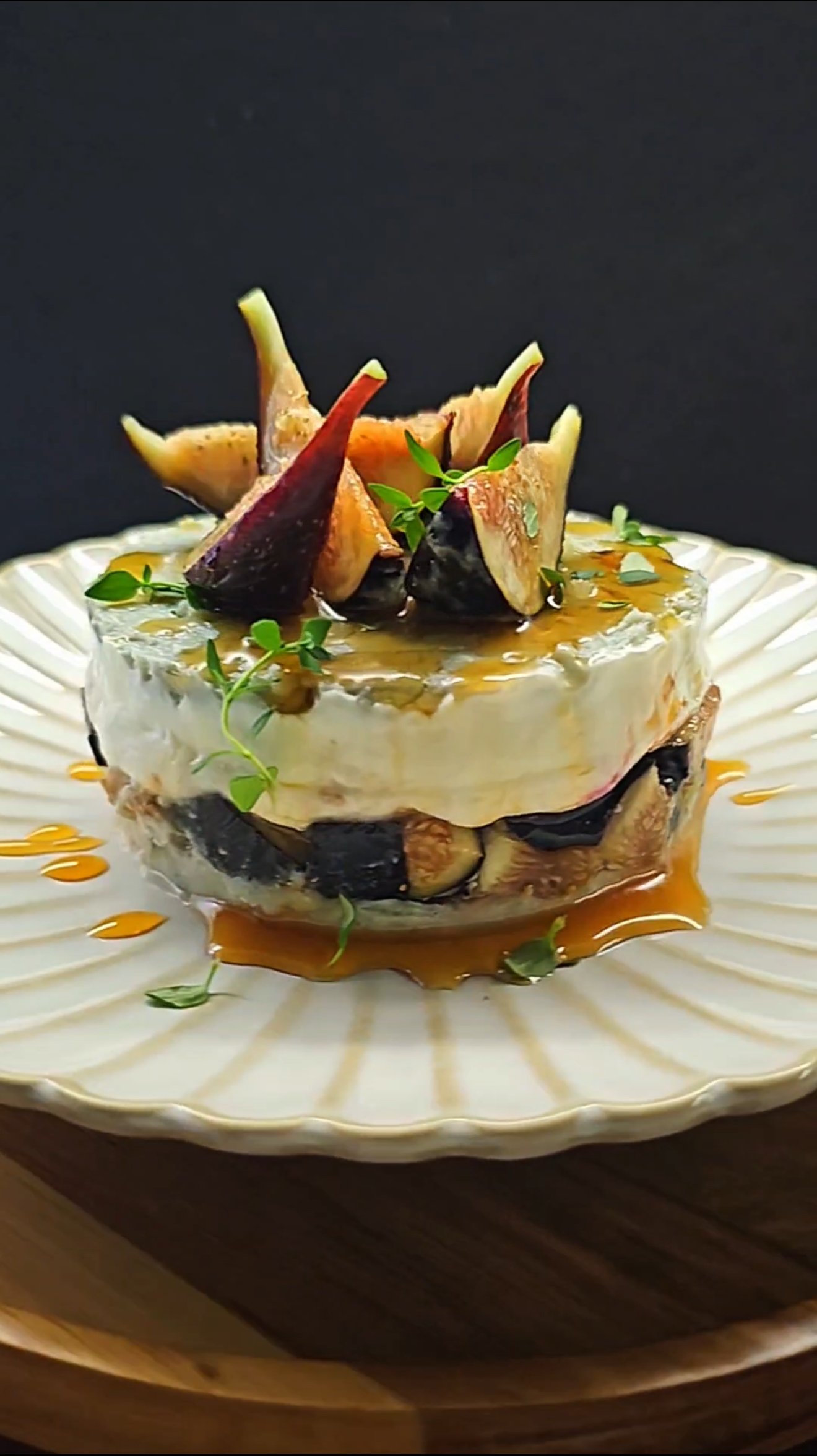 Gorgonzola appetizer, layered with figs and honey