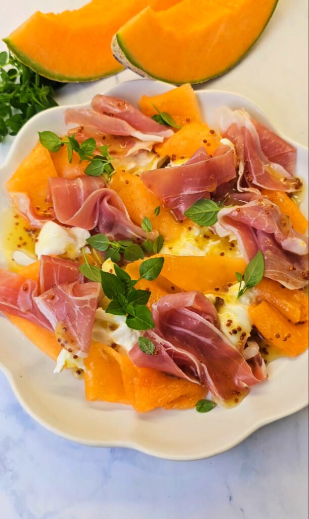 Melon salad on a white plate