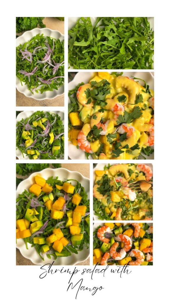 Arugula & Shrimp Salad with Mango Chili Dressing - collage
