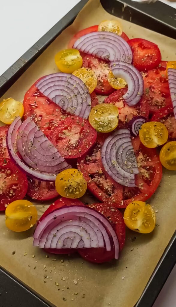 Tomatoes and onions before roasting